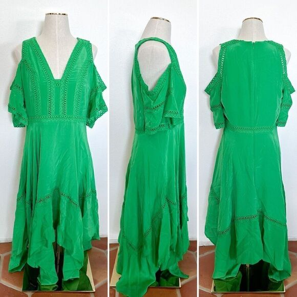 THURLEY Cold Shoulder Silk Dress -Kelly Green Size 8 - Picture 5 of 6